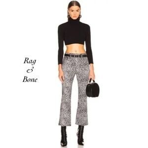Rag & Bone Hana Grey Cheetah Velvet High Rise Bootcut Cropped Jeans NWT Size 24